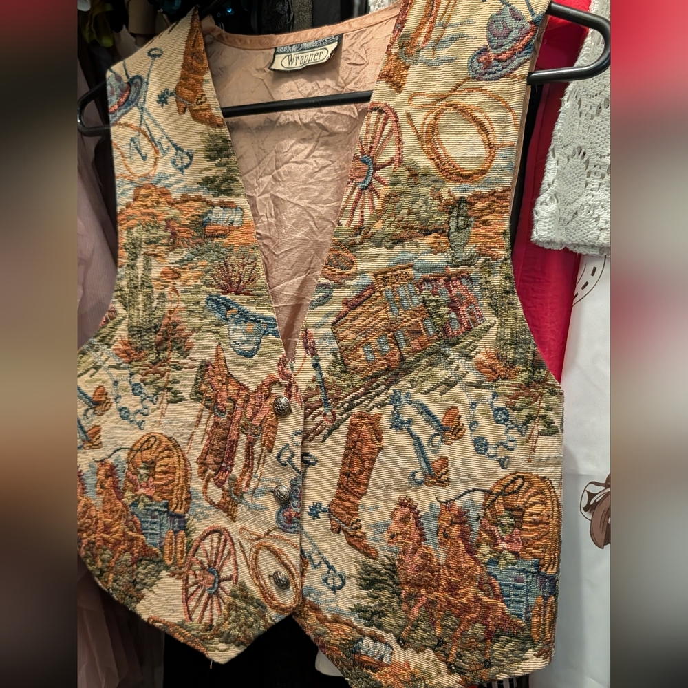 Pioneer Wear Vintage Vest Western Cowboy LARGE Horses - Picture 2 of 3
